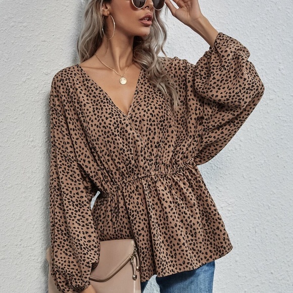 Oversized vneck dalmatian print batwing sleeve top - Picture 2 of 5